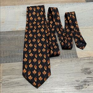 Jos. A. Bank Men’s Black Tie Orange Leaf Pattern Fall Formal Career Office Wear